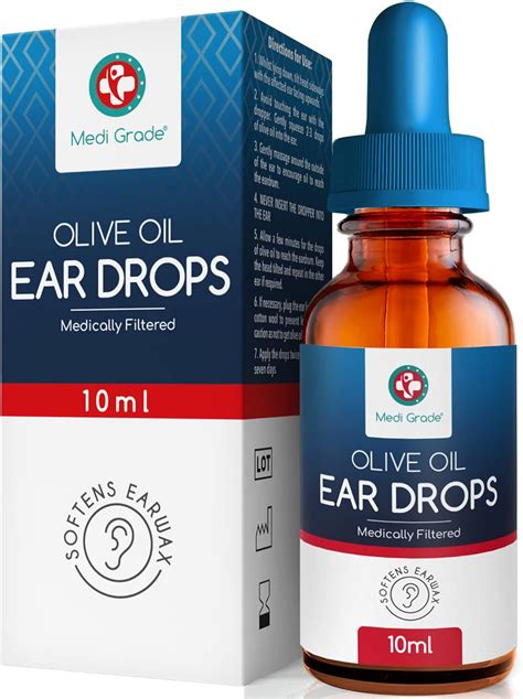 Medi Grade Olive Oil Ear Drops for Wax Removal and Blocked Ears, 10ml ...