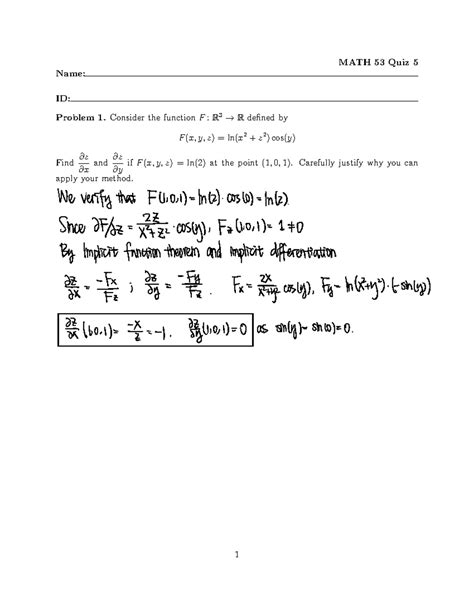 Math 53 Dis Quiz 5 - MATH 53 Quiz 5 Name: ID: Problem 1. Consider the ...