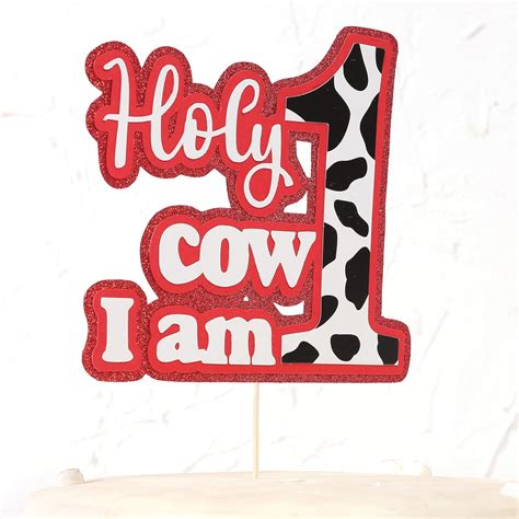 Holy Cow I Am One Cake Topper - Cowboy 1st Birthday Decoration, Western ...