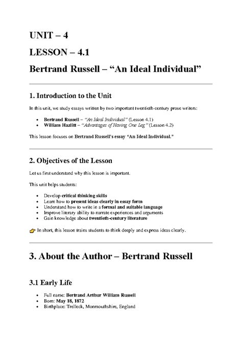 UNIT 4 LESSON 4.1: Bertrand Russell's Concept of the Ideal Individual ...