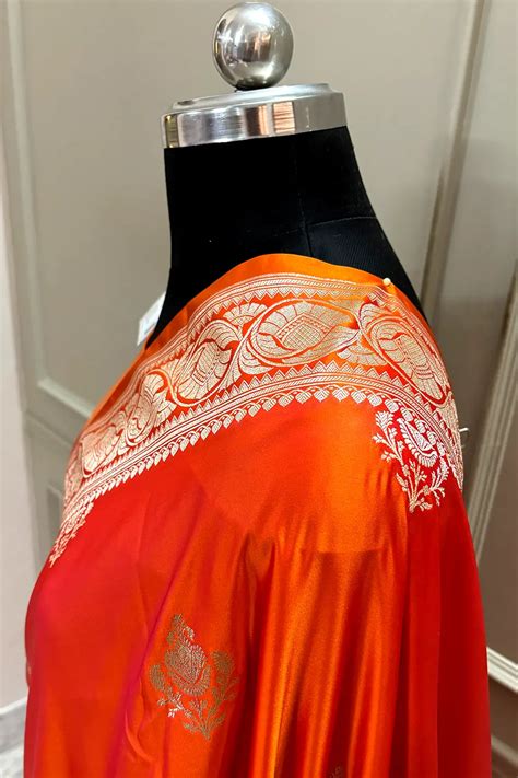 Orange Kohinoor Buti Katan Silk Banarasi Saree – Mohsin Textiles