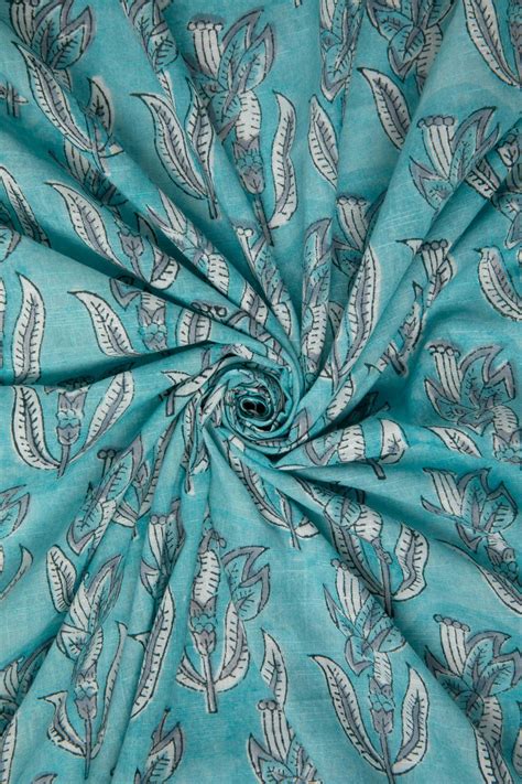 SIYAHI - Aqua Blue Sanganeri Cotton Fabric | Rutambhara – Rutambhara