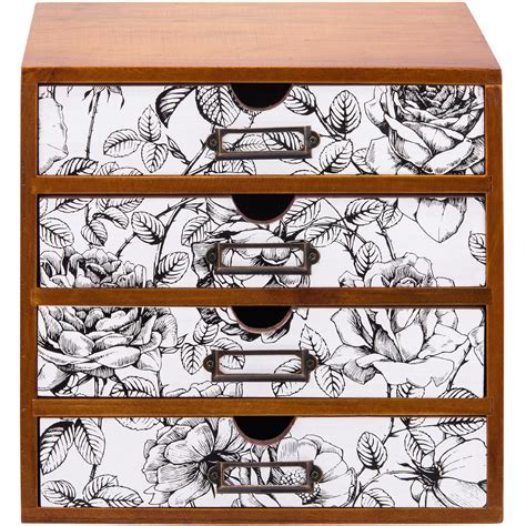 Buy Vintage Desk Organizer with 4 Black & White Floral Drawers - Wooden ...