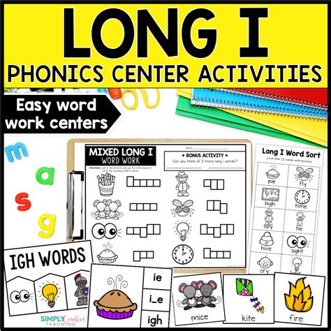 Long I Word Work Centers & Activities (i_e, ie, igh, y) - Simply ...