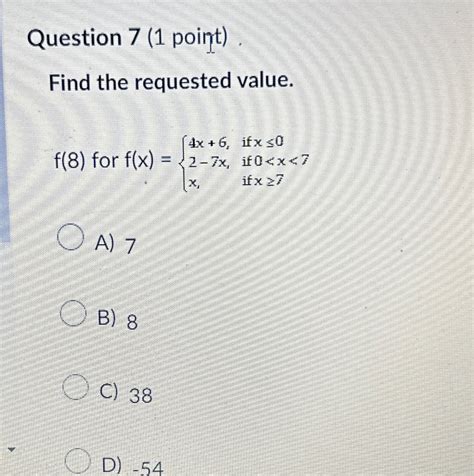 Solved Question 7 (1 ﻿point) .Find the requested value.f(8) | Chegg.com