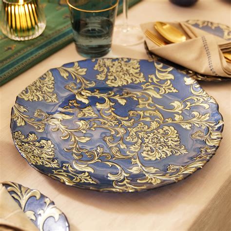 Buy PURE Home + Living Set of 2 Blue Baroque Glass Charger Plates ...