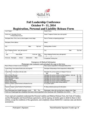 Fillable Online dese mo SkillsUSA Fall Leadership Conference Personal ...