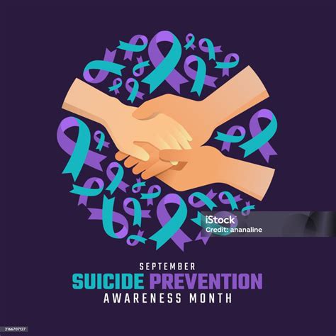 Suicide Prevention Awareness Month Caring Hands And Teal Purple Ribbons ...