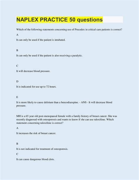 NAPLEX PRACTICE 50 questions | with 100% Correct Answers | Updated ...