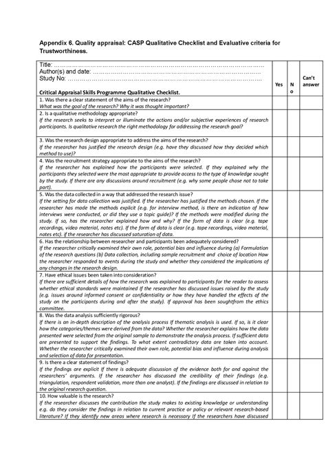 CASP Qualitative Checklist and Evaluative criteria ... | Study Guides, Projects, Research Design ...