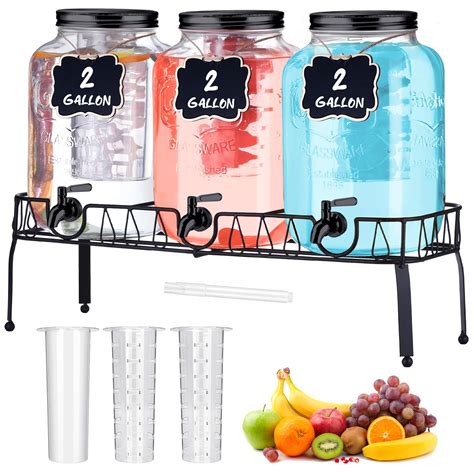Amazon.com | Lallisa 3 Pcs 2 Gallon Glass Drink Dispenser with Stand ...