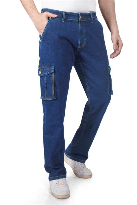 Buy Custom Made Blue Straight Fit Cargo Denim Jeans Mens – Enim