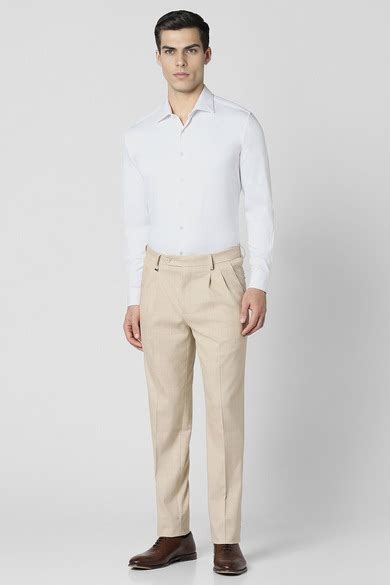 Buy Men Beige Check Slim Fit Trousers Online - 39625854 | Van Heusen