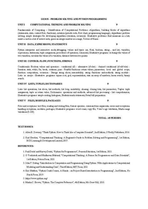 PROBLEM SOLVING AND PYTHON PROGRAMMING syllabus - GE3151 - PROBLEM ...