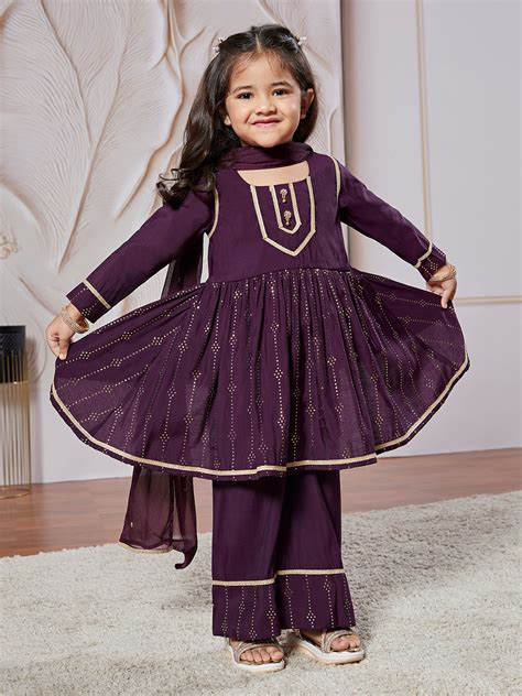 VASTRAMAY Girls' Purple Kurta Set With Dupatta – vastramay