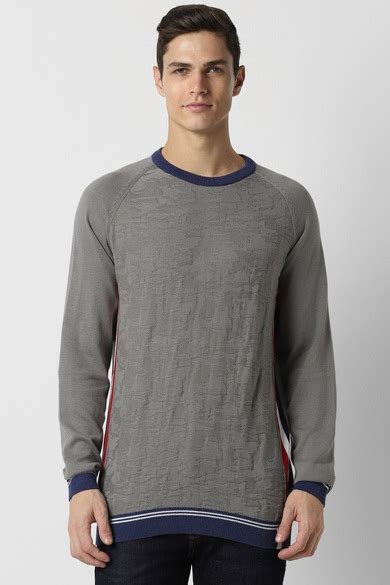 Buy Men Grey Textured Round Crew Neck Sweater Online - 949828 | Peter ...