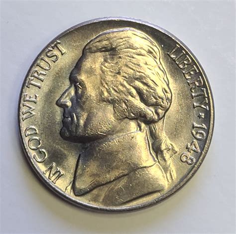 1948 Jefferson Nickel MS-64 (Near Gem) ROTATED REVERSE 15 Degrees Right ...