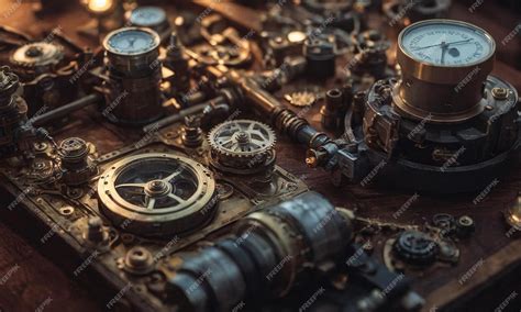 Premium Photo | Steampunk background Mechanisms gears light bulbs and ...