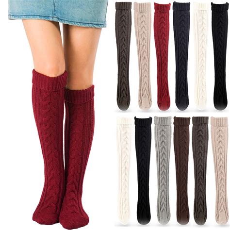 Women's Cable Knit Long Boot Stocking Socks Knee High Winter Leg ...