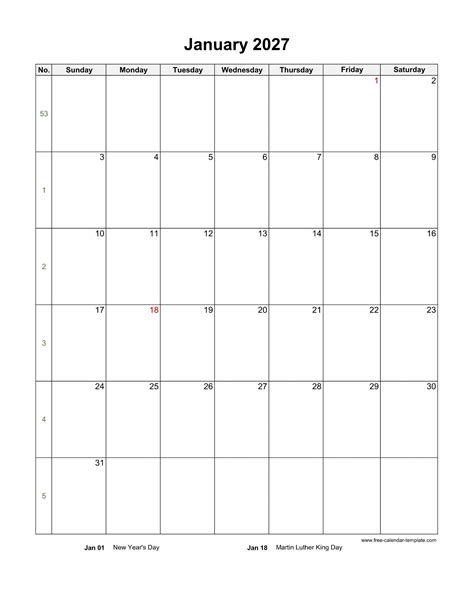 January 2027 Free Calendar Tempplate | Free-calendar-template.com
