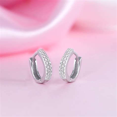 Crystal Pavé Hug Rhodium-Plated 925 Silver Micro-Hoop Earring – Zavya