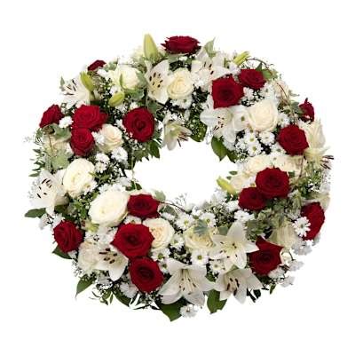 Funeral wreath in red and white: Order Flowers Online | Interflora ...