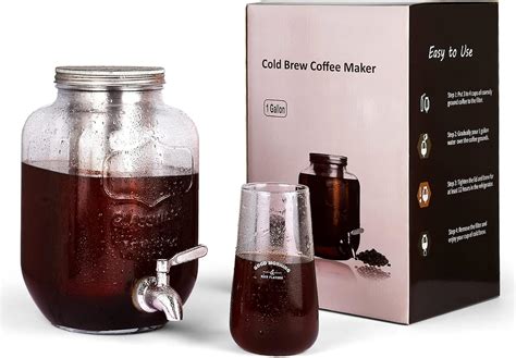 Homtone 1 Gallon Cold Brew Maker for Iced Coffee, Cold Brew Glass Coffee Maker with Spigot ...
