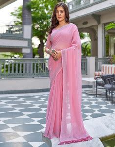Buy Satrani Dyed, Embellished Bollywood Georgette Pink, Silver Sarees ...