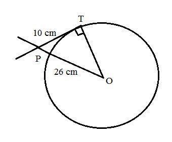a point p is 26cm away from the centre o of a circle and the length pt ...