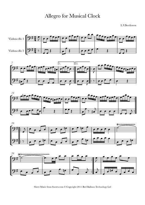 Beethoven, Ludwig van - Allegro for a Musical Clock for Cello Duet ...
