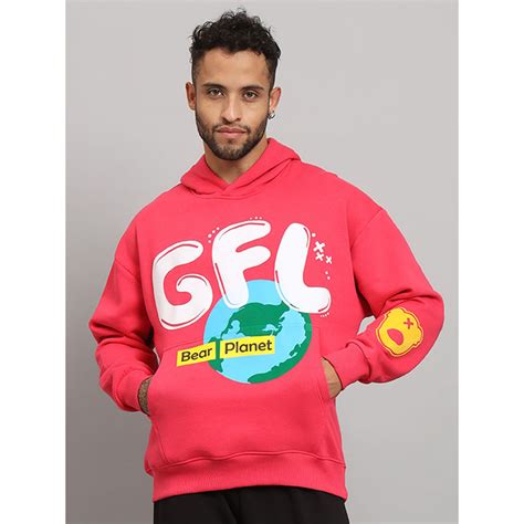 Buy Griffel Mens EARTH Print Front Logo Oversized Fleece Hoodie Neon ...