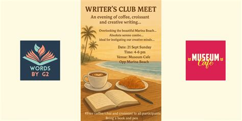 Writers Club - Words by G2, Museum Cafe, Marina Beach Road, behind ...