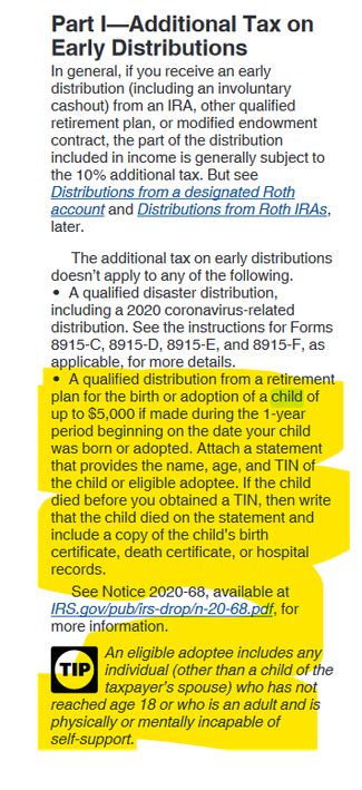 Is the birth of a child exception for early withdrawal of IRA/401k plan ...