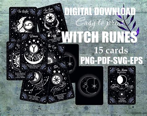 Buy Printable Witch's Runes Cards PNG PDF SVG Oracle Deck Online in ...