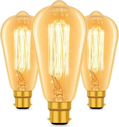 Caldarax 3 Pack Bayonet Vintage Edison Light Bulbs, ST64 Edison Bulb ...