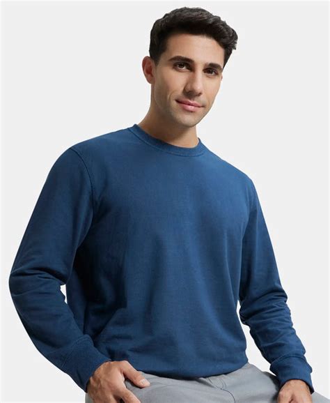 Buy Super Combed Cotton French Terry Solid Sweatshirt with Ribbed Cuffs ...