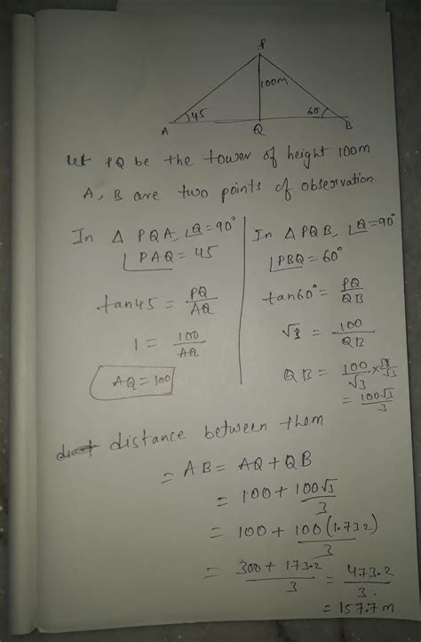 If two persons standing on either side of a tower of height 100 metres ...