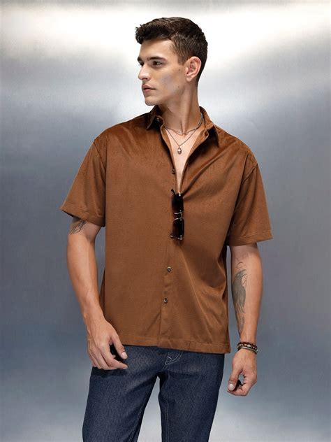 Textured Classic Men’s Oversized Fit Shirt | Khaki – Wrogn
