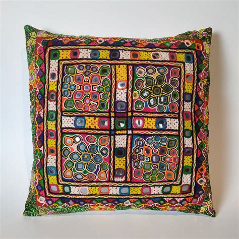 Vintage Vaghad Rajput Vintage Embroidered Chakla Cushion Cover – ARTISANS'