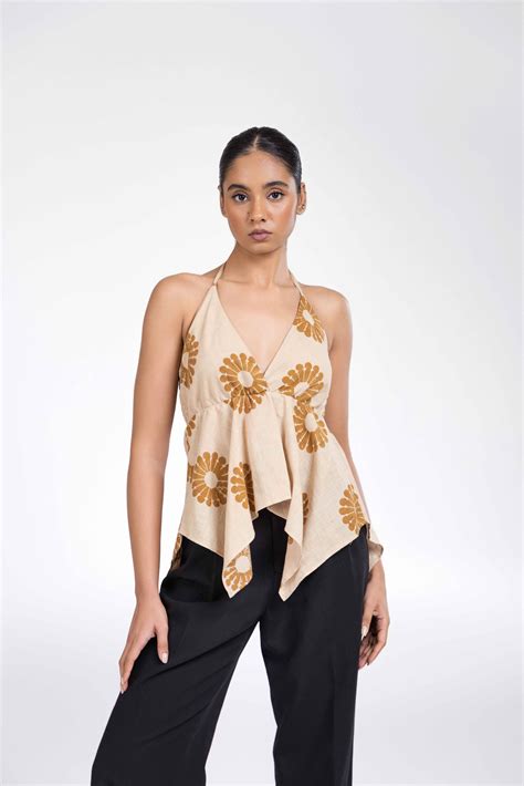 Beige Halter Top With Necktie – Past Modern