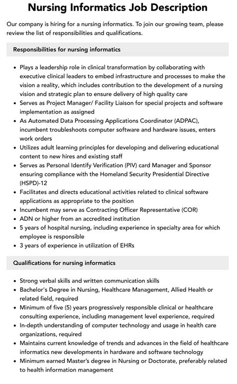 Image result for Nursing Informatics Job Description
