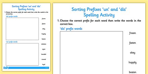 'Un-' and 'Dis-' Prefix Sorting Activity