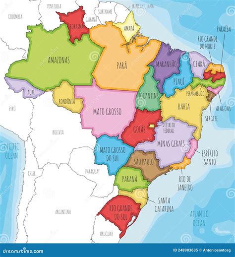 Vector Illustrated Map of Brazil with States and Administrative ...