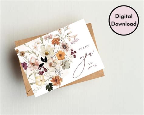 Buy Floral Thank You so Much Card DIGITAL Download Beautiful Printable ...