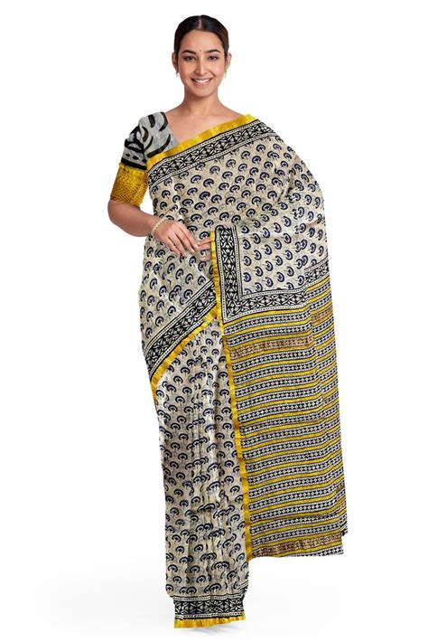 Hand Block Printed Sarees - Buy Hand Block Printed Sarees at Sumaavi India