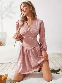 Modelyn V Neck Bishop Sleeve Satin Dress | SHEIN USA