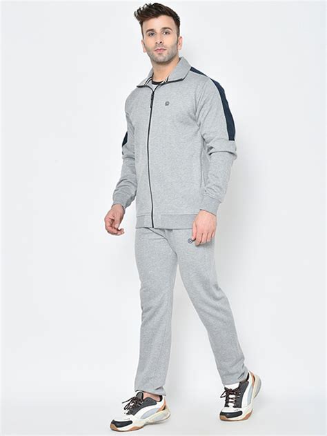 Men Grey Melange Solid Tracksuit