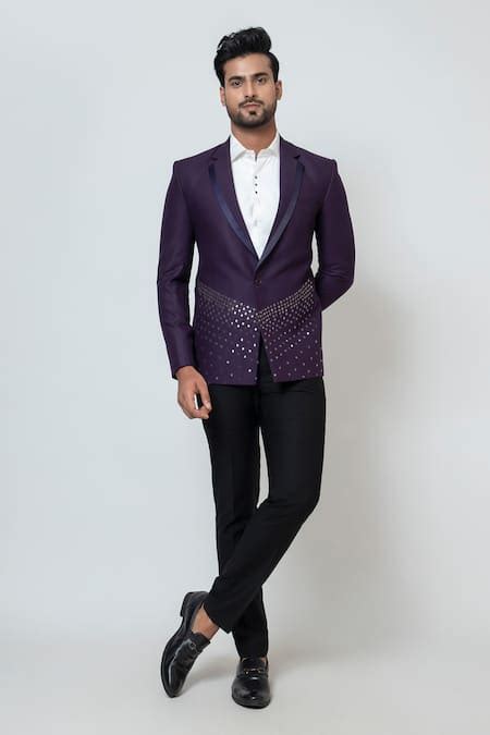 Buy Purple Premium Suiting Embroidery Salli Placement Blazer With ...