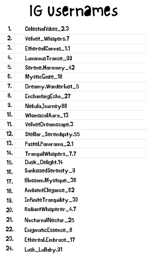 Printable Instagram Username Ideas List - Printables Hub