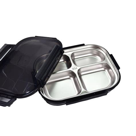Black Transparent 4 Compartment Lunch Box for Kids and adults ...